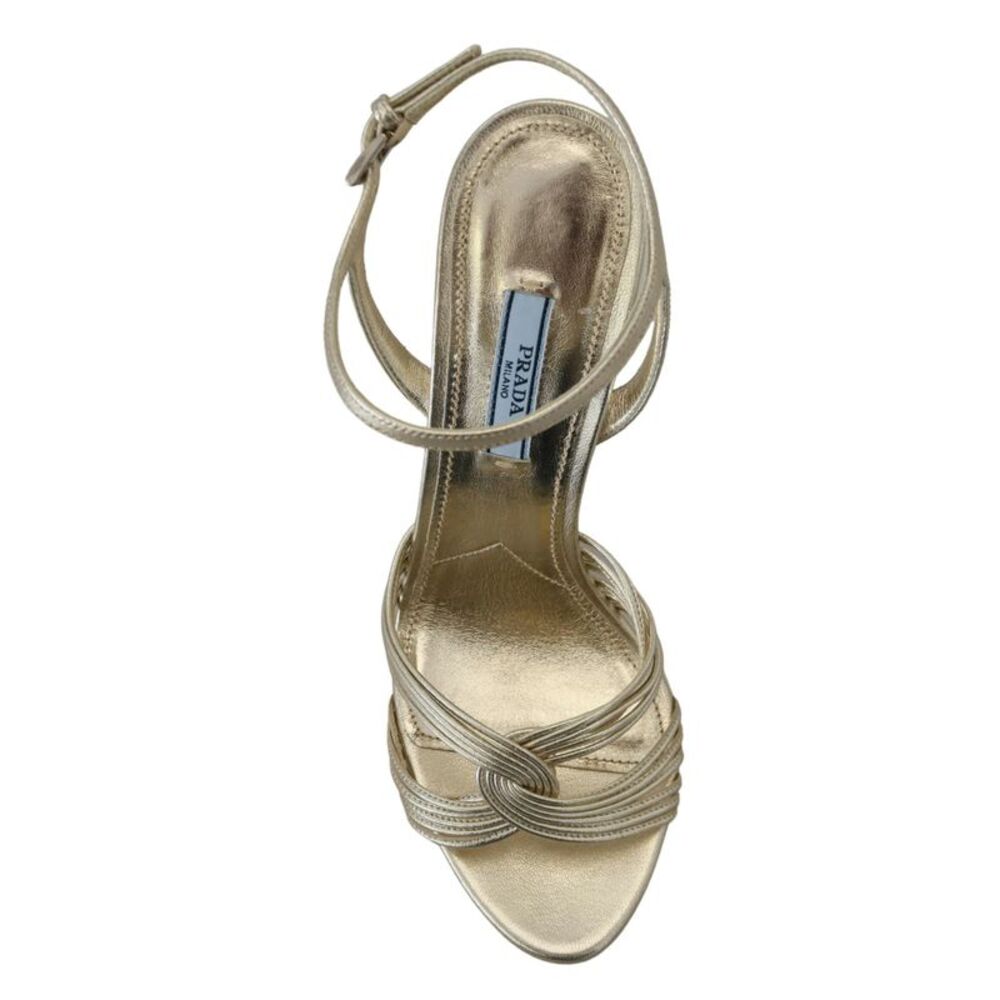 Prada Gold Leather Women'ss Ankle Strap Heels Stiletto Women's Sandal - Picture 3 of 6